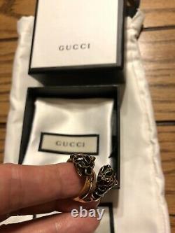 Gucci Tiger Head Ring Black Enamel Crystal 10 Nwot Dustbag, Boîte Cadeau Or Auth