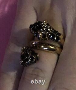 Gucci Tiger Head Ring Black Enamel Crystal 10 Nwot Dustbag, Boîte Cadeau Or Auth