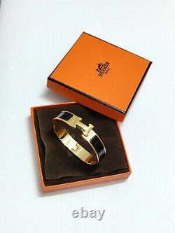 Hermes 18k Bracelet En Or Émail Classic CLIC Clac H Bangle Noir Pm Nouveau