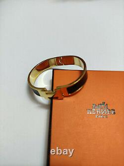 Hermes 18k Gold Enamel Bracelet Classic CLIC Clac H Bangle Black Pm Nouveau