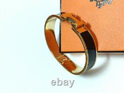 Hermes 18k Gold Enamel Bracelet Classic CLIC Clac H Bangle Black Pm Nouveau