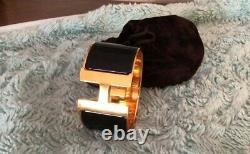 Hermès CLIC Clac H Black Enamel Extra Wide Gold Plated Bracelet 55mm Taille Pm