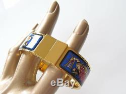 Hermes Émail Bleu / Or Ramses CLIC Clac Bracelet Pharaon Sz S