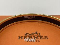 Hermes Paris Trim Plaqué Or Noir Émail Caleche Bangle +o 6,5cm X 9mm