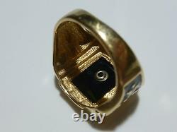 Impressionnant Vintage Estate 14k Gold Designer Black Enamel Mason Maçonnic Mens Ring