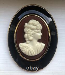 Impressionnant Vintage Ton Or Enamel Celluloïde Cameo Broche Immaculée Condition