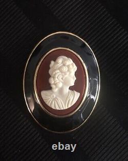 Impressionnant Vintage Ton Or Enamel Celluloïde Cameo Broche Immaculée Condition