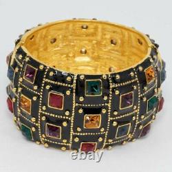 Kjl Kenneth Jay Lane Jeweled Deco Bangle Bracelet, Enamel Noir, Cristaux, Or