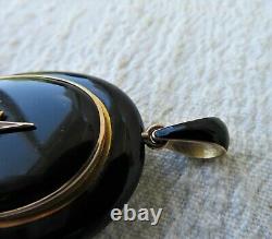 Lge Victorian Gold Black Enamel & Seed Pearl Mourant Pendant / Locket 24.68gs