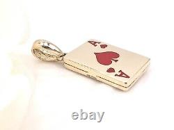 Lucky 14k Yellow Gold, Ace Of Hearts 2 Sided (rouge/noir) Card Enameled Pendant