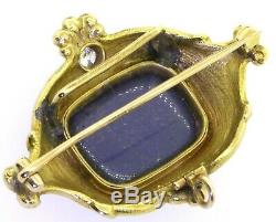 Marcus & Co. Art Nouveau En Or 18 Carats Vs Diamant / 16 X 13mm Opale Noire Émail Broche