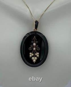Noir Victorien Onyx Or Collier Collier Fleur Motif Pearl Vers 1860