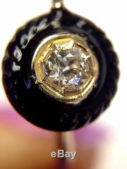Or 14k. 50 H Ctw Diamant Si1 Mine Cut Émail Noir Style Victorien Boucles D'oreilles