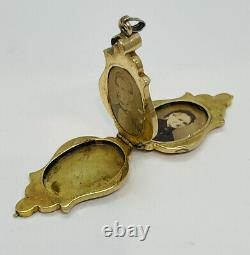 Pendentif Antique Victorien 14k Gold Black Enamel Multi Frame Ornate Locket