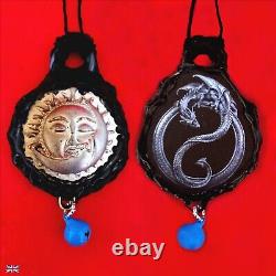 Pendentif Magique Alchimique Talisman Protection Santé Argent Amulette Soleil Lune Dragon