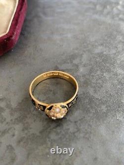 Perle Victorienne Antique Et Bague En Émail Noir Diamant En Or 18ct