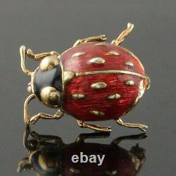 Solide 14k Or Jaune, Noir & Rouge Enamel Ladybug Estate Insect Pin, Brooch