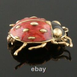 Solide 14k Or Jaune, Noir & Rouge Enamel Ladybug Estate Insect Pin, Brooch