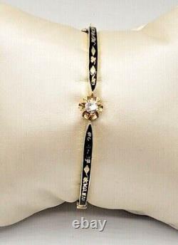 Style Victorien Diamond 14k Or Jaune Bracelet En Émail Noir