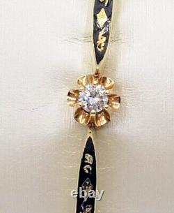 Style Victorien Diamond 14k Or Jaune Bracelet En Émail Noir
