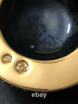 Swarovski Round Gold Tone/black Enamel Trous Cristal Broch. Retraités