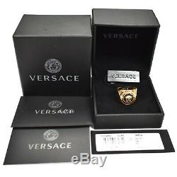 Tn-o 350 $ Gianni Versace Black Gold Enamel Medusa Logo Bague Homme 25 It Authentique
