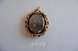 Une Fin Victorienne 9ct Gold & Black Enamel Portrait Miniature Pendentif C1840's 17