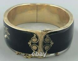 Victorian 14k Gold Black Enamel Mourning Bracelet Lily Of The Valley Motif 26g