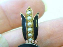 Victorian 14k Gold Black Onyx Jet Mourning White Pearl Necklace Émail 26.5grammes