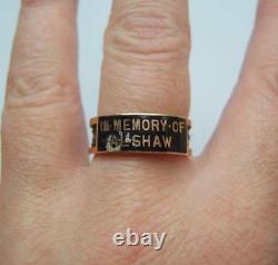 Victorian 9k Gold Chester 1889 Inscrit Black Enamel & Hair Mourning Ring Boxed