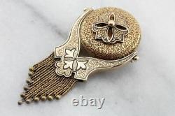 Victorian Black Enamel Swiveling Tassel Gold Brooch