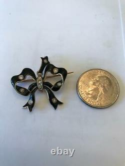 Victorian Enamel Bow Pend/pin Withdiam, 7.1 G, 13 Old Diamonds, Tests18kt Français