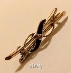 Victorian Hm'd 9ct Gold, Black Enamel & Seed Pearl Brooch Mourning C1860's/70's