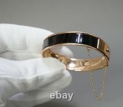 Victorian Mourning Gold Rempli Black Enamel Band Hinged Cuff Bangle Bracelet