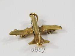 Vintage 14k Gold Jet Airplane W Black Windows Charm/pendentif