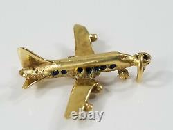 Vintage 14k Gold Jet Airplane W Black Windows Charm/pendentif