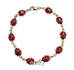 Vintage 14k Or Italien Rouge Et Noir Enamel Ladybug Bracelet