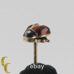 Vintage 14k Or Jaune Lady Bug Pin Brooch Noir Et Rouge Émail Allemagne