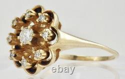 Vintage 14k Or Jaune Noir Émail 1/3 Cttw Diamond Cluster Ring Sz 7 1/2