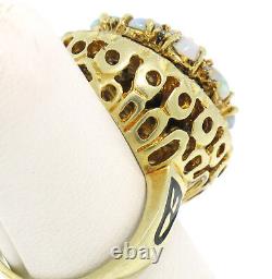 Vintage 14k Or Jaune Ovale Opal Diamond & Black Enamel Ladies Cocktail Ring