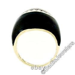 Vintage 18k Yellow Gold Diamond Wide Eye Shaped Black Enamel Dome Cocktail Ring