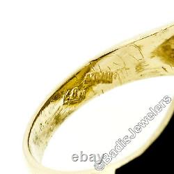 Vintage 18k Yellow Gold Diamond Wide Eye Shaped Black Enamel Dome Cocktail Ring