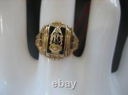 Vintage 1949 Signé Josten 10k Yellow Gold Black Enamel Class Ring Size 5.25