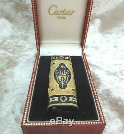 Vintage Authentique Cartier Roy King Gold Marine En Émail Noir Plaqué Lighter Rare