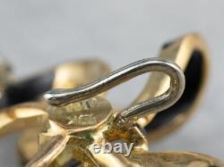 Vintage Black Enamel Gold Bow Brooch