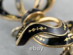 Vintage Black Enamel Gold Bow Brooch