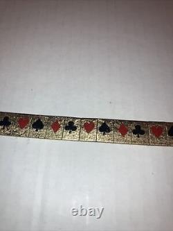 Vintage Bridge / Poker Playing Card Combinaisons Black/red Enamel Sur Gold Tone Bracelet