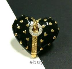 Vintage D'orlan (boucher) Black Enamel Zipper Heart Brooch Strass Gold Mm9zx
