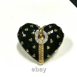 Vintage D'orlan (boucher) Black Enamel Zipper Heart Brooch Strass Gold Mm9zx