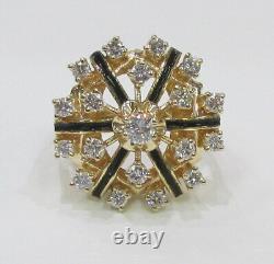 Vintage Diamond Black Enamel 14k Yg Anneau